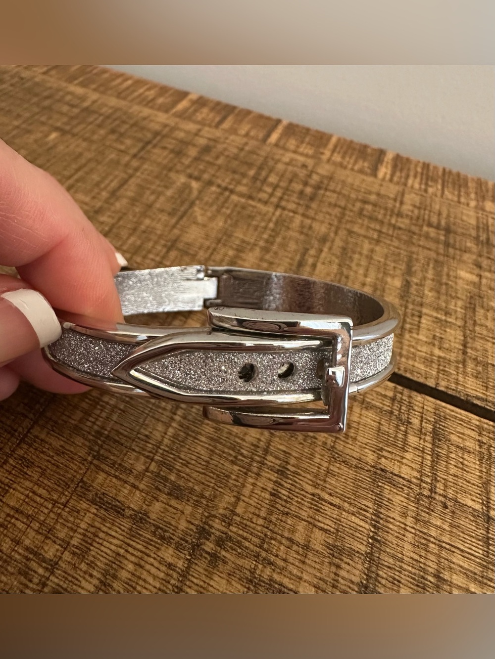 Silver -Tone Crystal Druzy Buckle
Hinged Bangle Bracelet